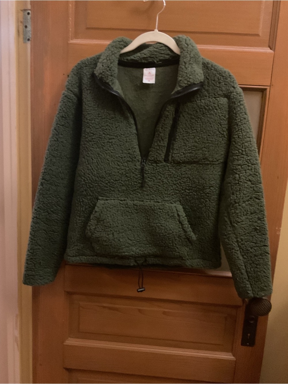 Women’s Olive Green Sherpa Pullover Jacket